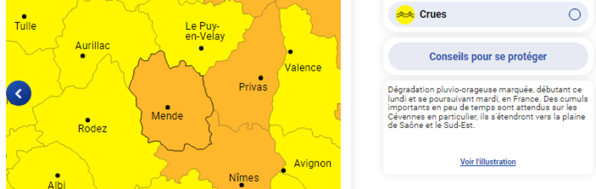 Image d'illustration de la page Vigilance orange pluie-inondation et jaune orages